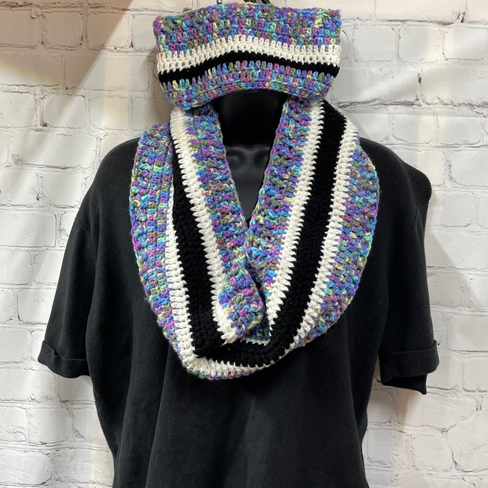 Handmade crochet infinity scarf and head band warmer set